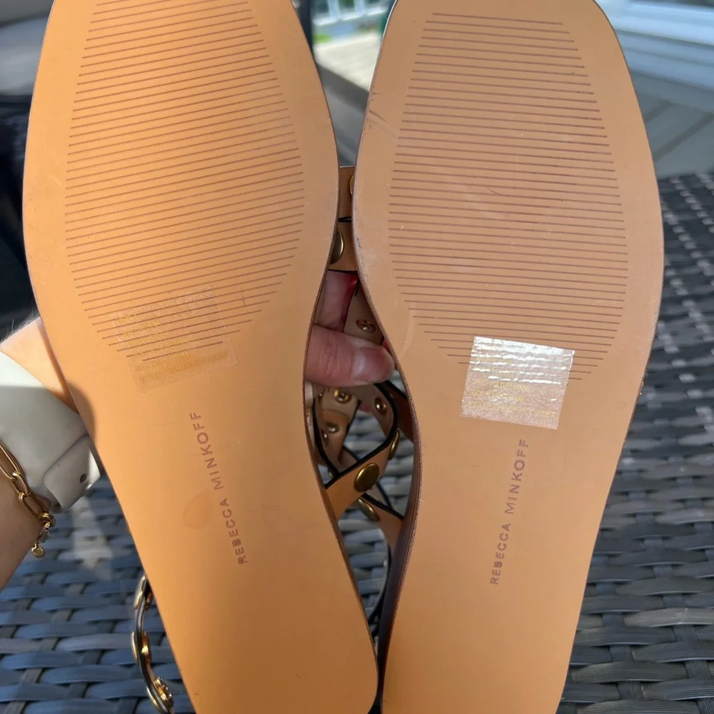 Rebecca Minkoff Gold Studded Tan Sandals